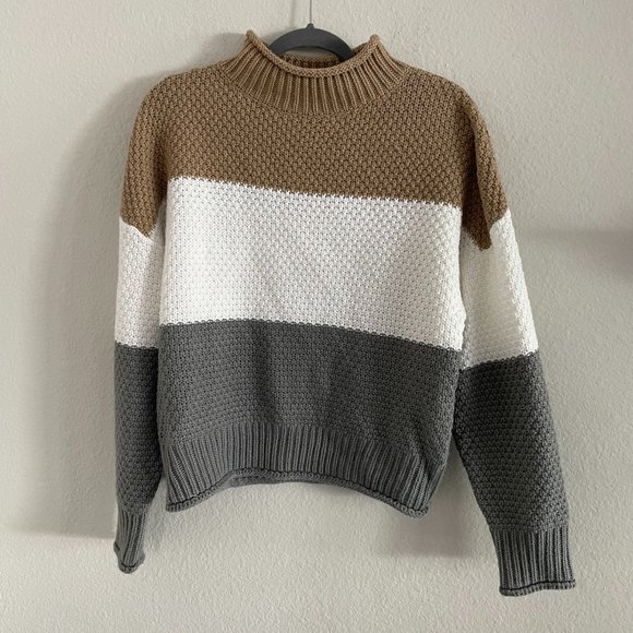 TECREW mock turtleneck knit colorblock sweater - Picture 1 of 4